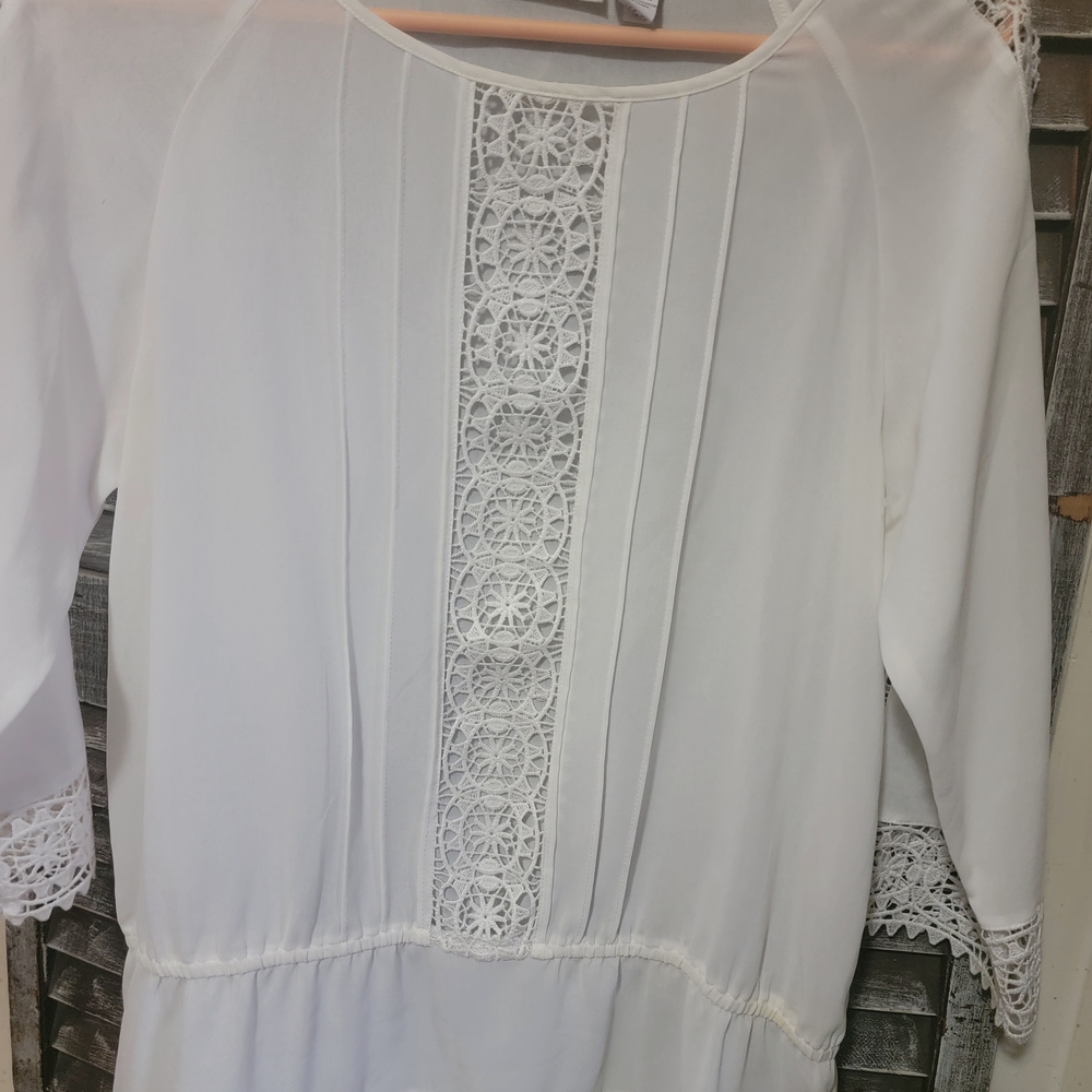 Chico's White Lace Detail Blouse